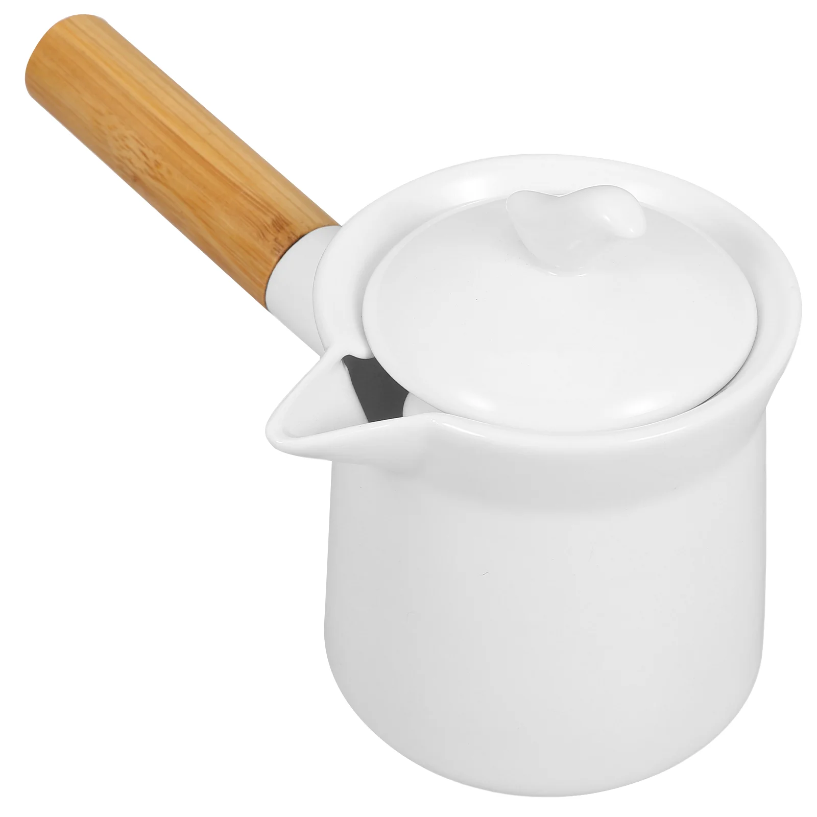 

Wooden Handle Ceramic Milk Pan Sauce Steak Cup Portable Steamer Glass Kitchen Accessory Small Saucepan Baby Cereal Container