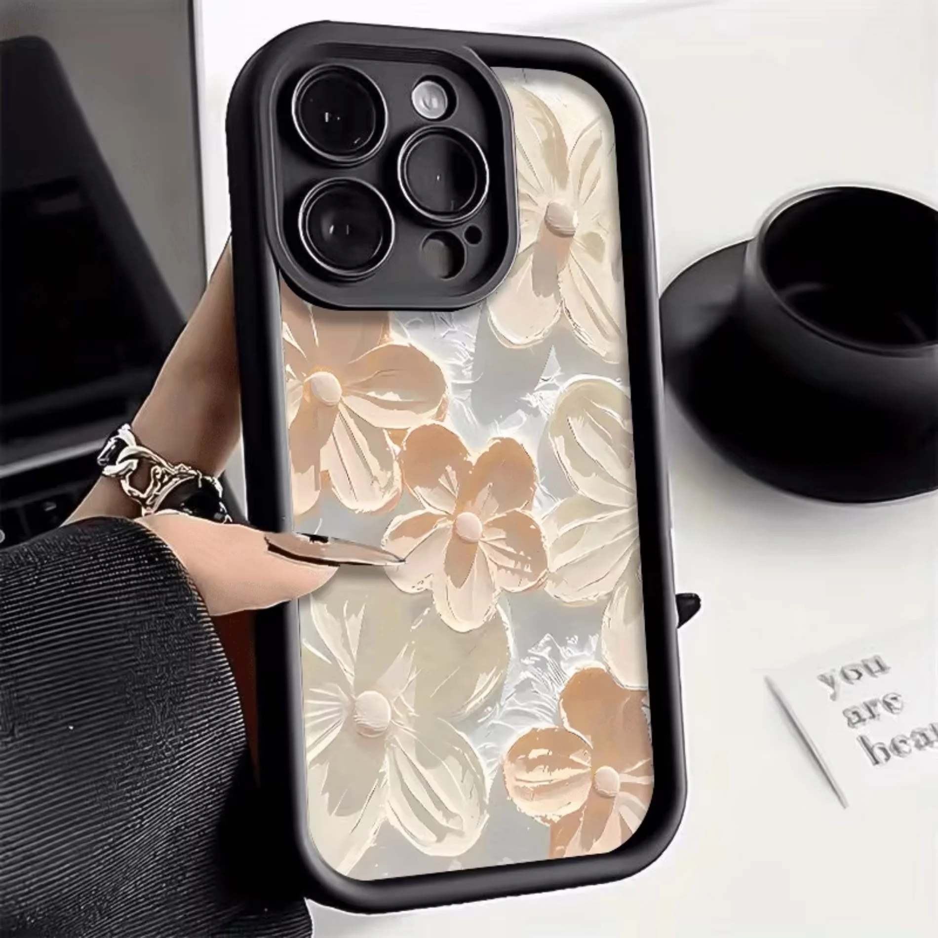Coque de téléphone en silicone mat avec motif floral vintage pour iPhone 11 12 13 14 15 16 17 18 Pro XS Max 8 7 6 Plus Air Mini