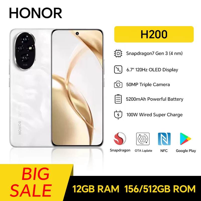 Honor-200 Androidスマートフォン,12GB 256 GB, 512GB, 6.7インチAMOLEDスクリーン,5g,デュアルSIM, 50MPトリプルカメラ,急速充電