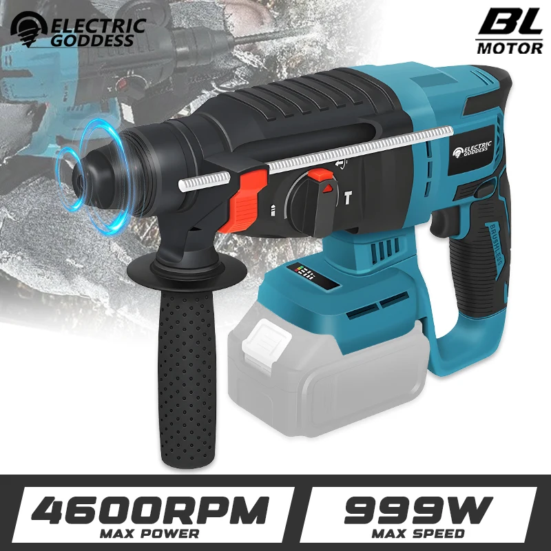 

Electric Goddess 26mm Cordless Electric Impact Hammer Multifunctional Rotary Breaker Hammer Power Tool for Makita 18V Battery