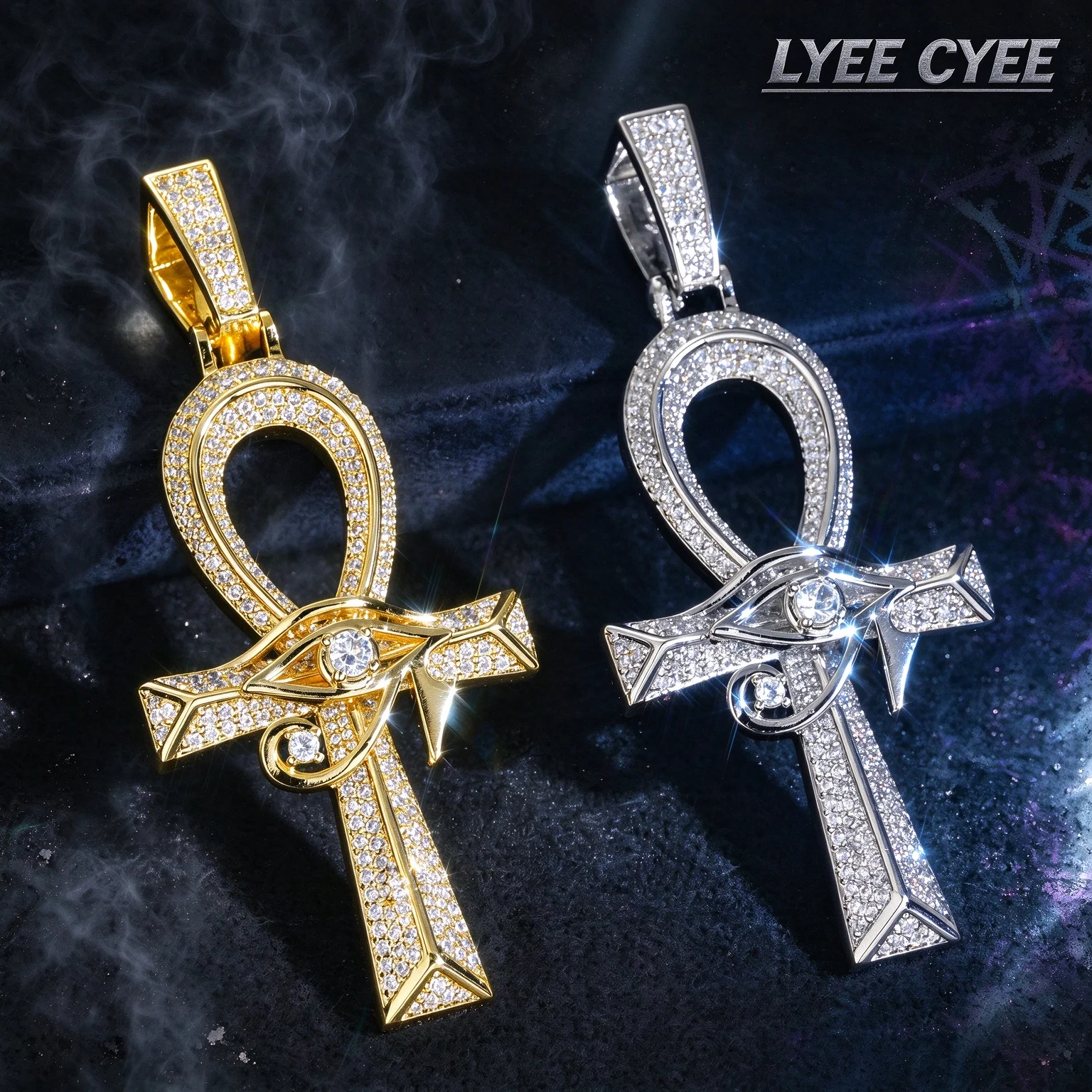 Hip Hop Iced Out Eye Of Horus Ankh Cross Pendant Punk Party Religious Fine Jewelry Gifts For Men Boy Friends Bling Amulet Charm