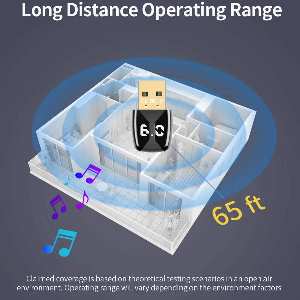 Adaptador BT 6,0 USB BT 6,0 Dongle inalámbrico BT transmisor receptor para PC altavoz ratón inalámbrico teclado