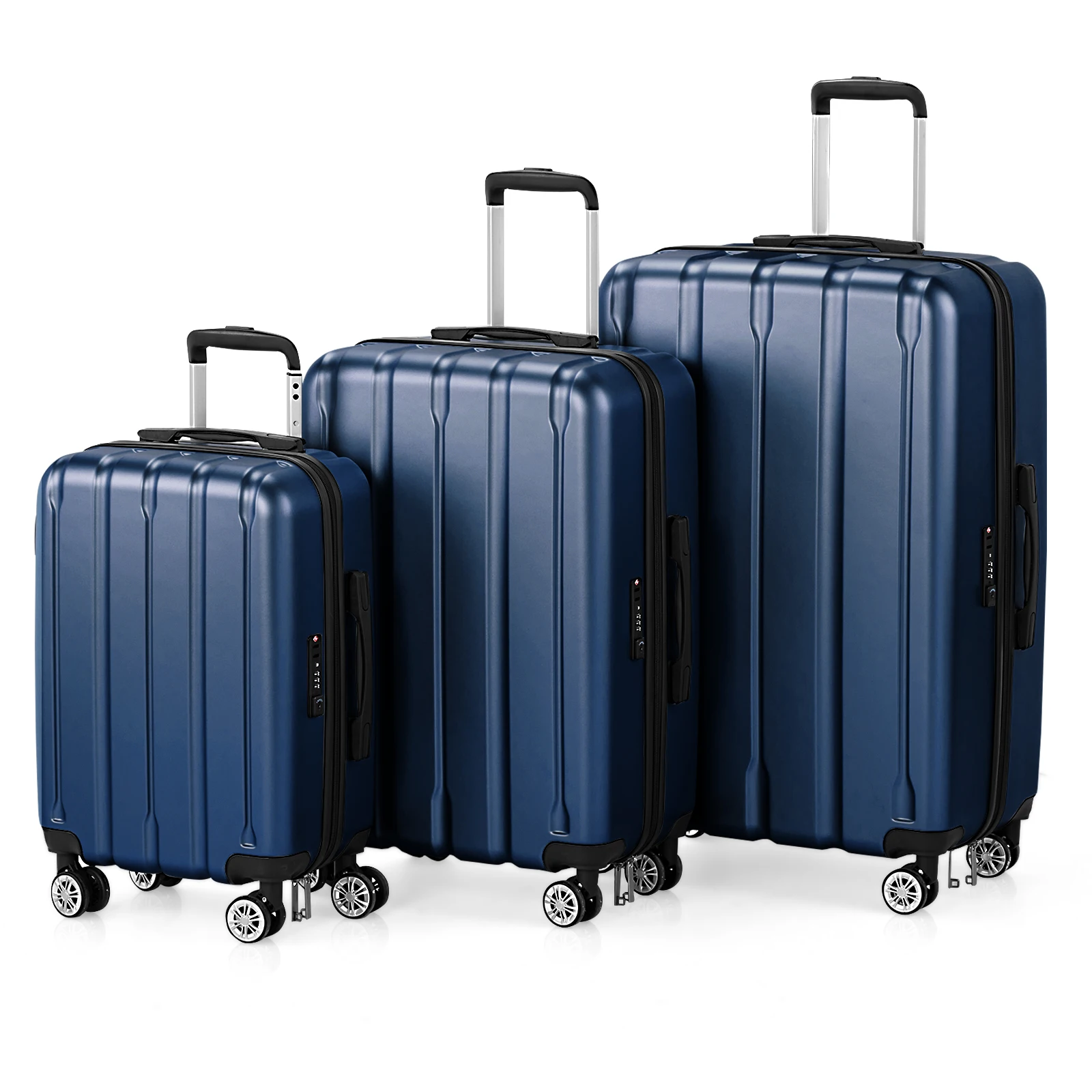 3-in-1 suitcase with vertical stripes 20in 24in 28in ABS PC classic color 02-dark blue