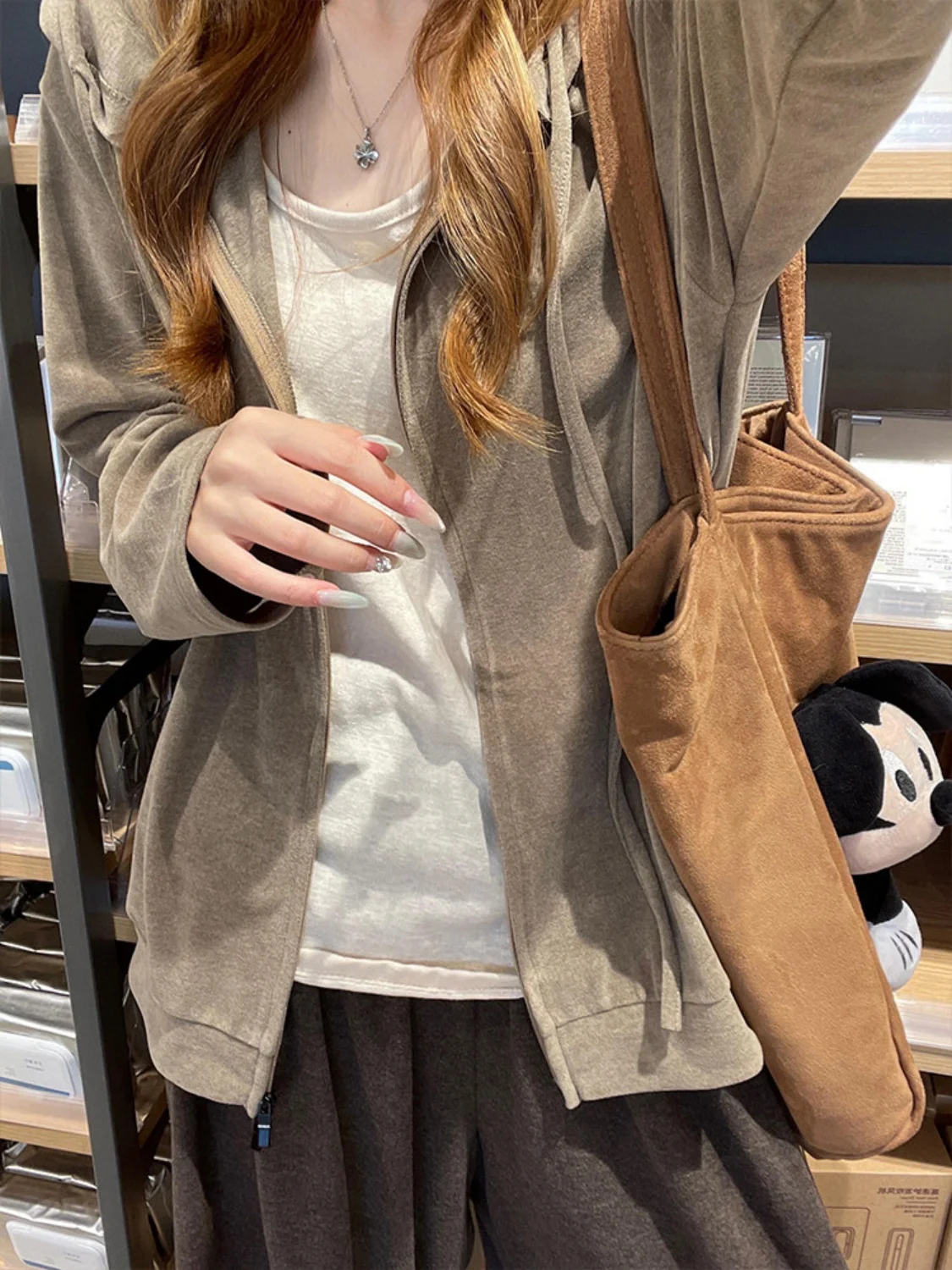 Women's Zipper Hoodie Pastel Camel Loose Fit Lazy Style Spring Autumn New Arrival Korean System Casual Top Streetwear