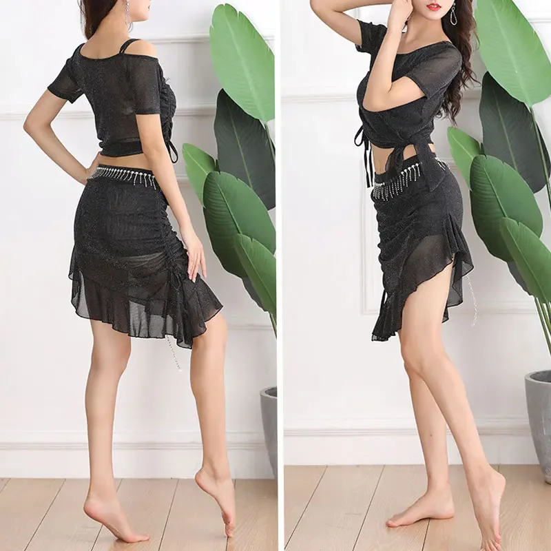 Femmes Oriental danse du ventre haut court jupe pratique Performance adulte élégant ventre danse Costume dame leçon porter tenue ensemble