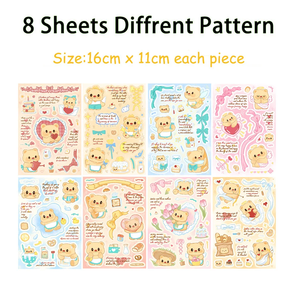 

8Sheets Butter Bear DIY Puzzle Stickers Cartoon Cute Face Funny Assemble Stickers Laptop Luggage Kids Boys Girls Teen Toys