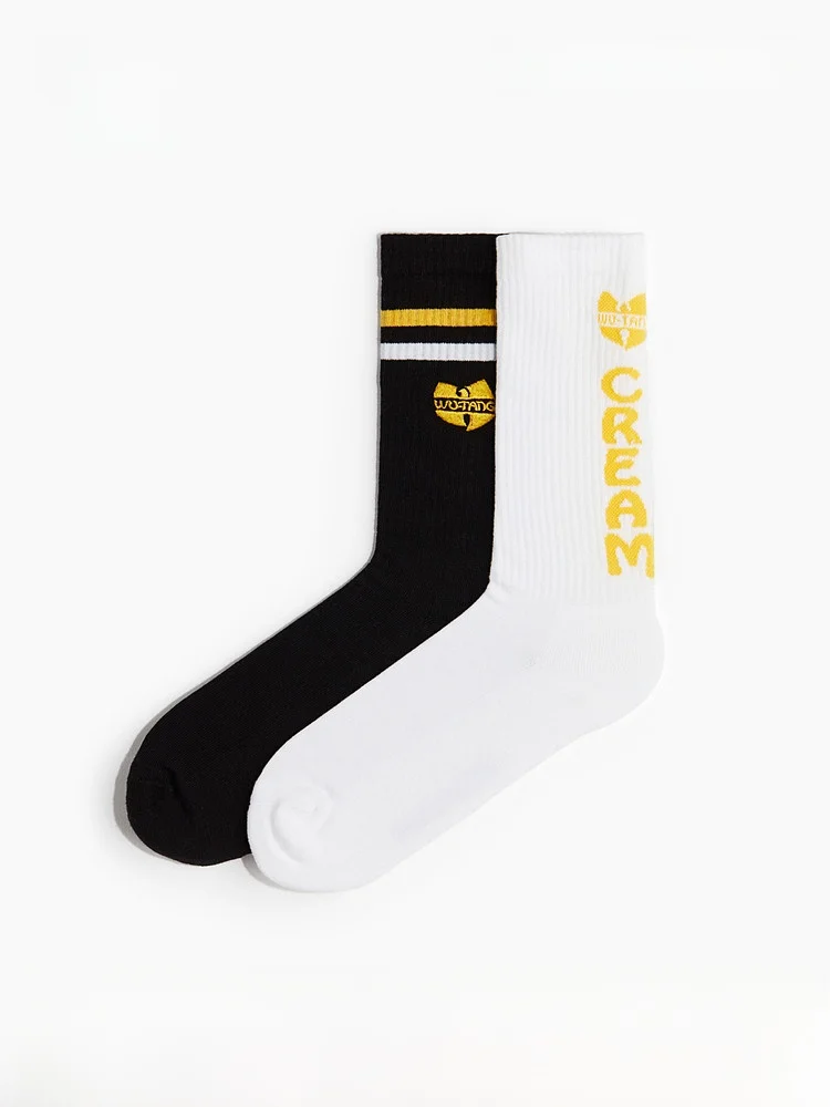 

H&M Men's Fashion Socks 2 Pairs Set Cotton Nylon Spandex Blend All Season Comfortable Breathable Mid-Calf Socks for Adults