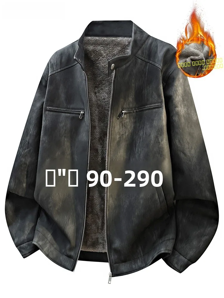 

Men's Thiened Fce Lined Leather Jaet Winter Warm Outerwear Casual Faion Ci Sle PU Leather Zipper Closure Coat