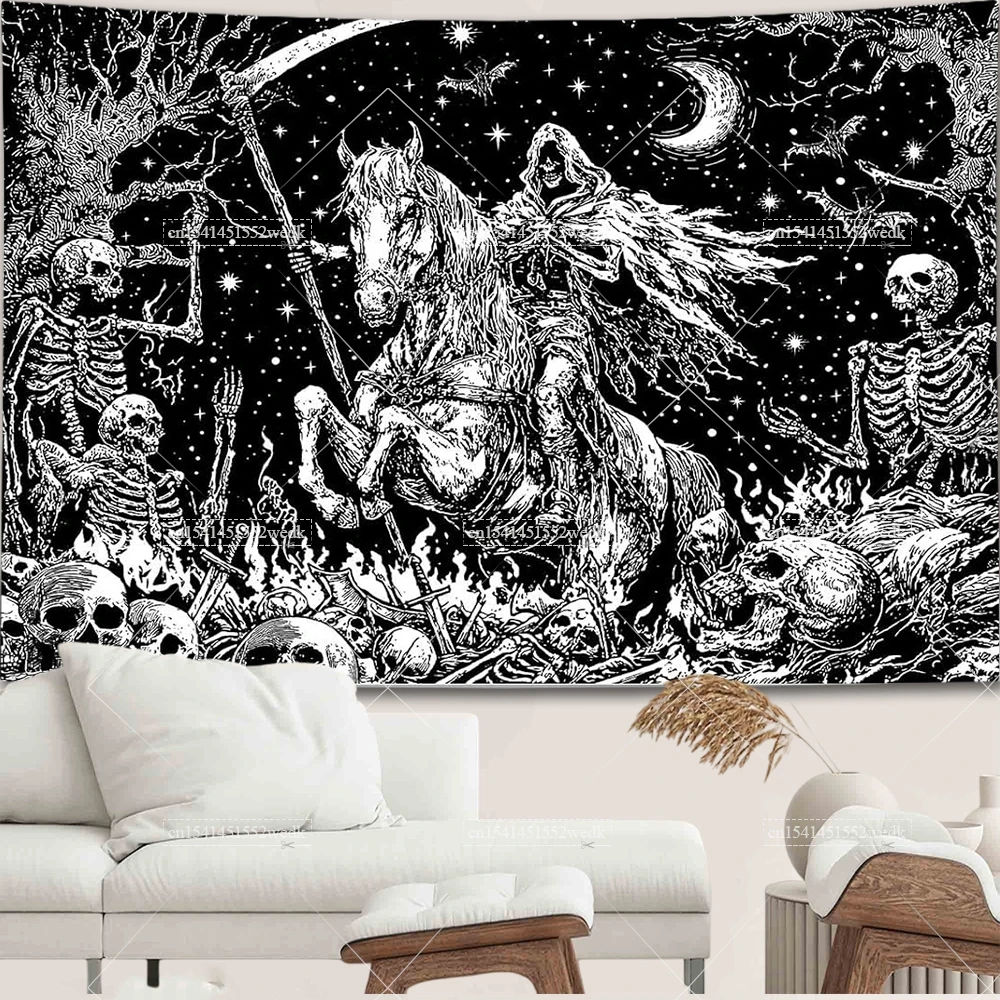 Gothic Horror Moon Skeleton Tapestry Hippie Skull Butterfly Tapestrys Wall Hanging Moon Phase Tapestries Room Decor Aesthetic
