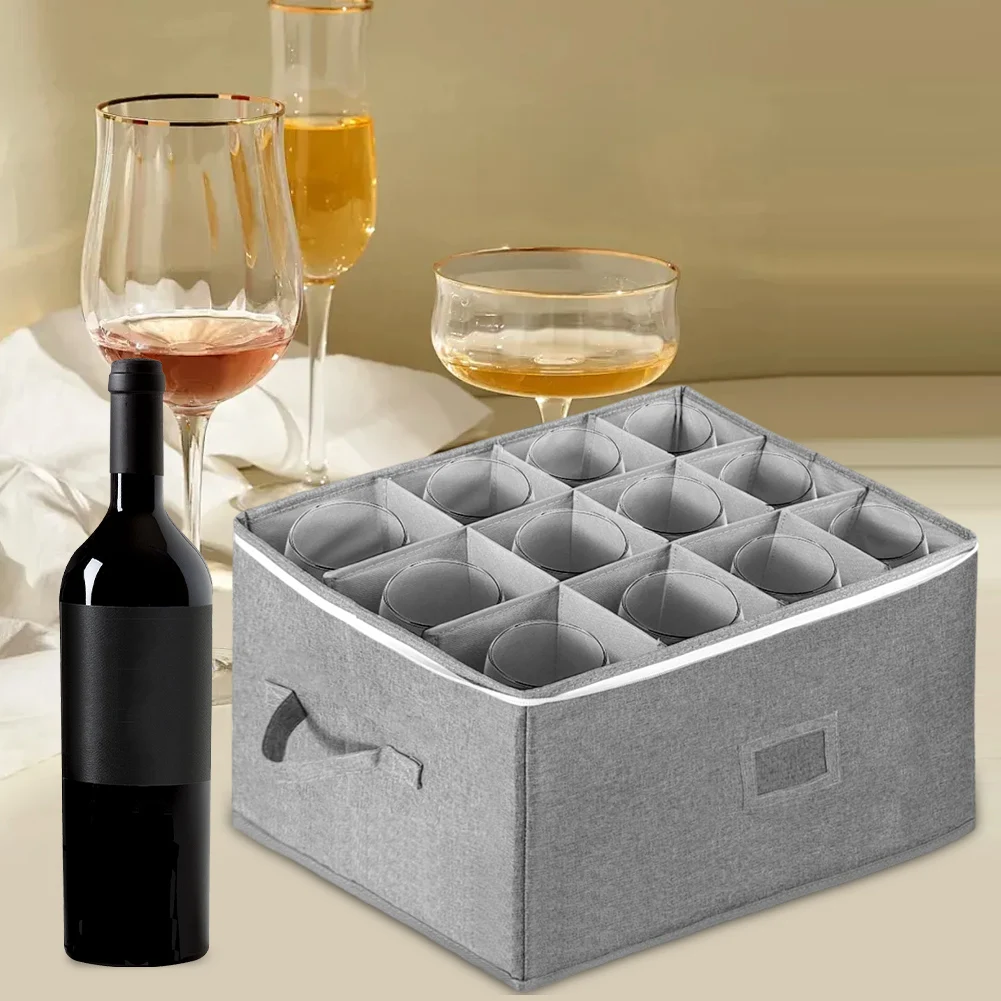 

Wine Glass Storage Box Holds 12 Glasses with Stackable Hard Shell and Removable Compartments for Secure Transport and Storage