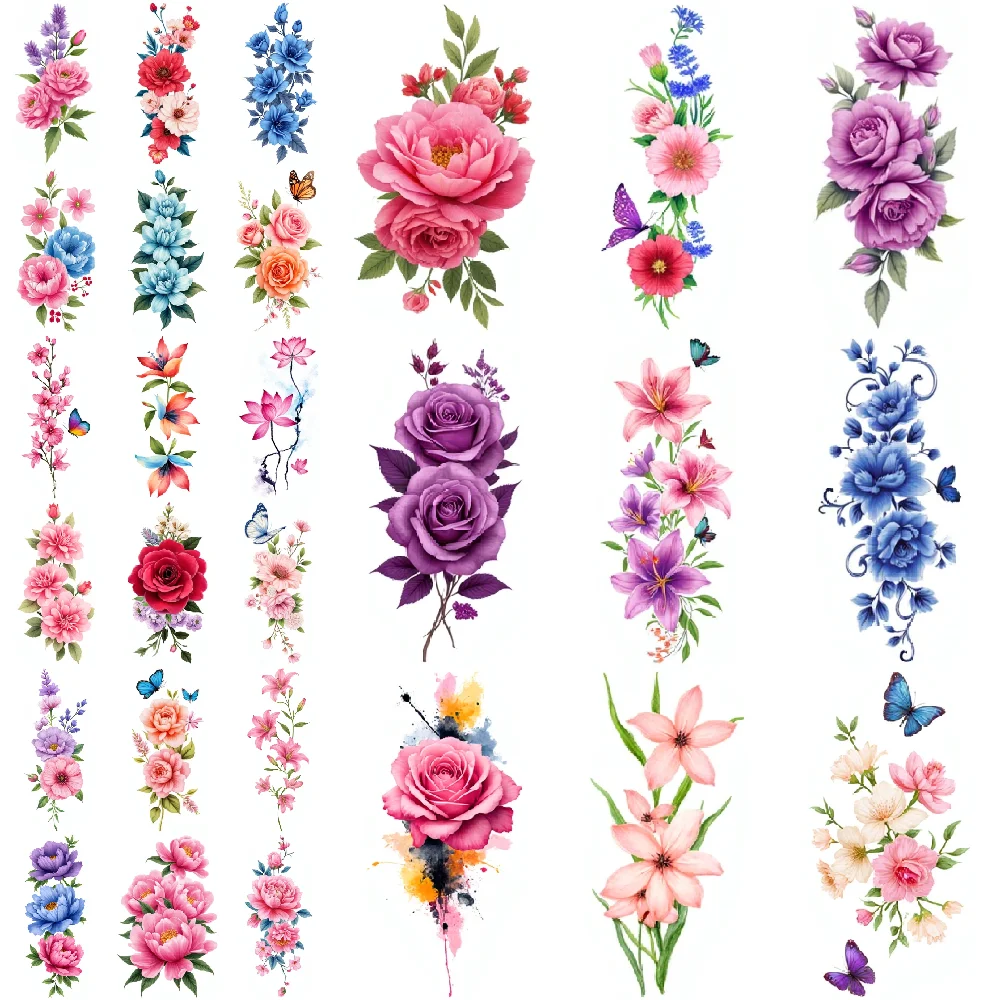 

9pcs Temporary Tattoo Colorful Flower Patterns Colorful Bouquets Butterfly Motifs for arms shoulders back