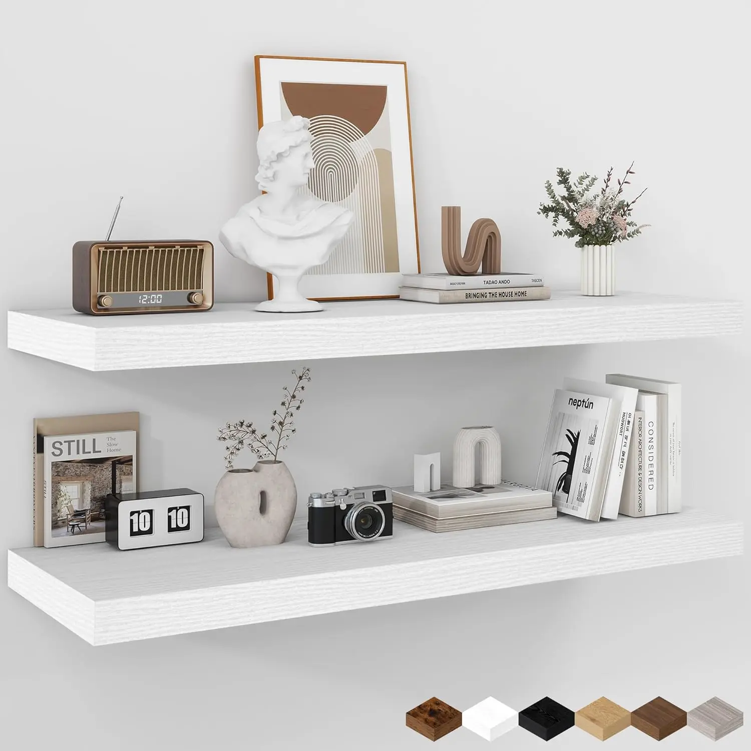 

Floating Shelves - 2 Pack 12 Inch Rustic Wooden Wall Shelves - Extra Deeper & Thicker Wall Mt Strg Shelf for Living Rm, Kit..