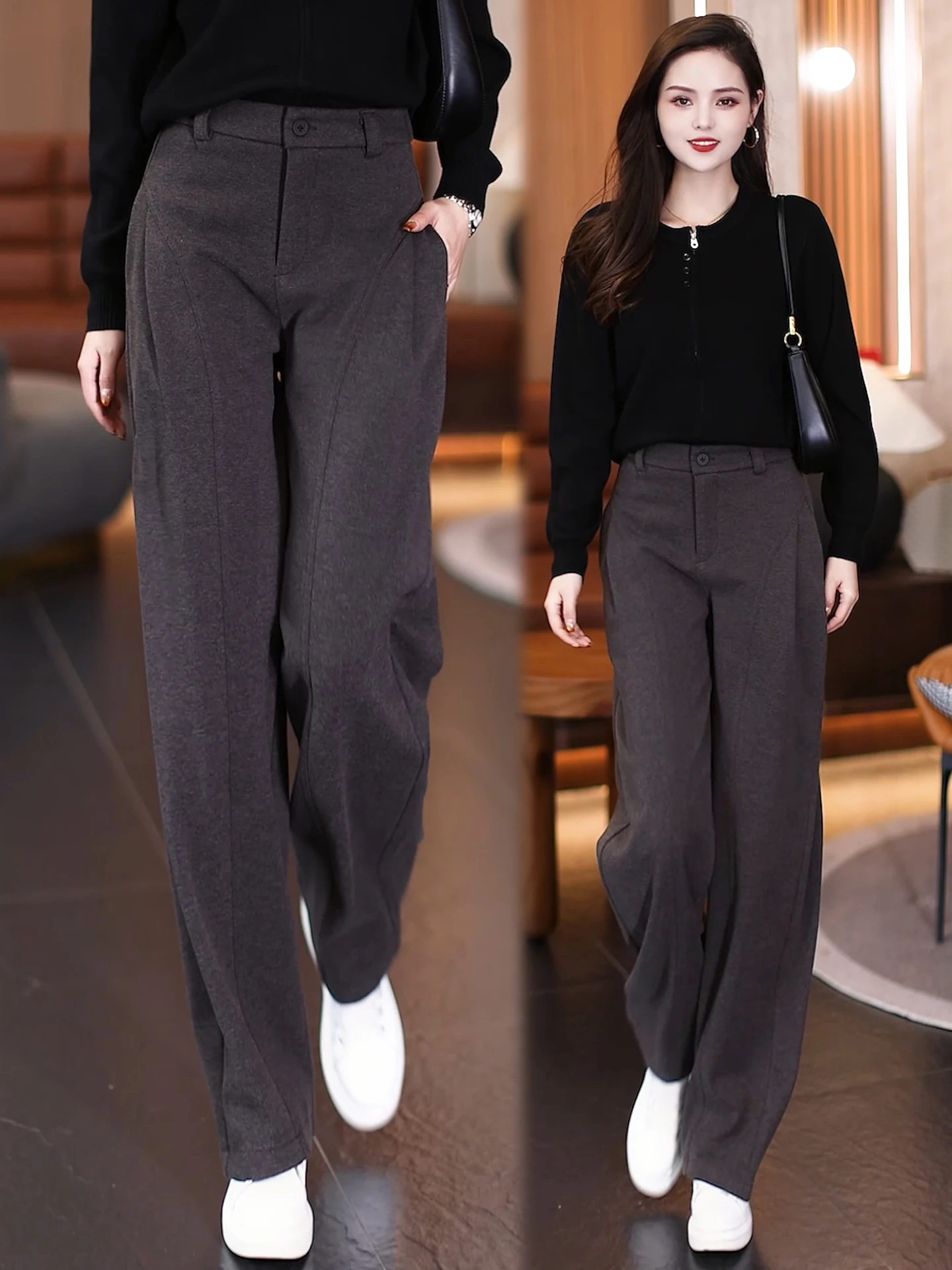 

High Waist Wide Leg Banana Pants Women's Autumn Winter New Style Casual Woolen Knife Pants Slimming Straight Base Pants