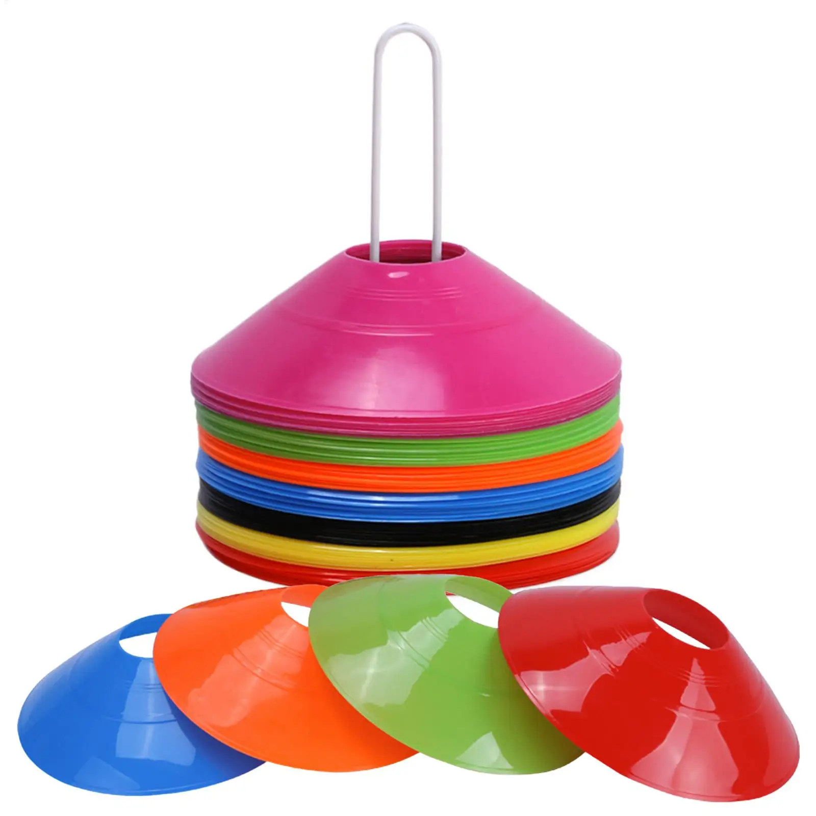 

Soccer Cones 50 Pieces Stackable Portable Colorful Equipment Soccer Cones With Holder For Football Basketball Baseball Training