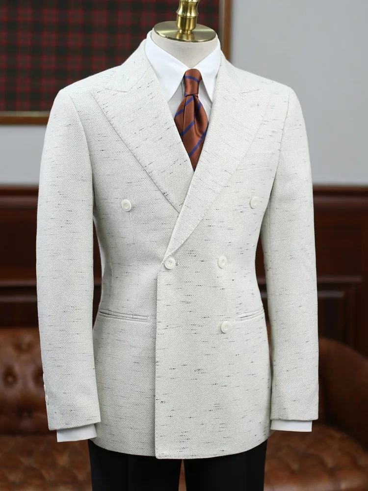 Italian Retro Male Blazer Fashion Solid Color Business Mens Suit Jacket Turn Down Collar Double-Breasted Long Sleeves Outerwear