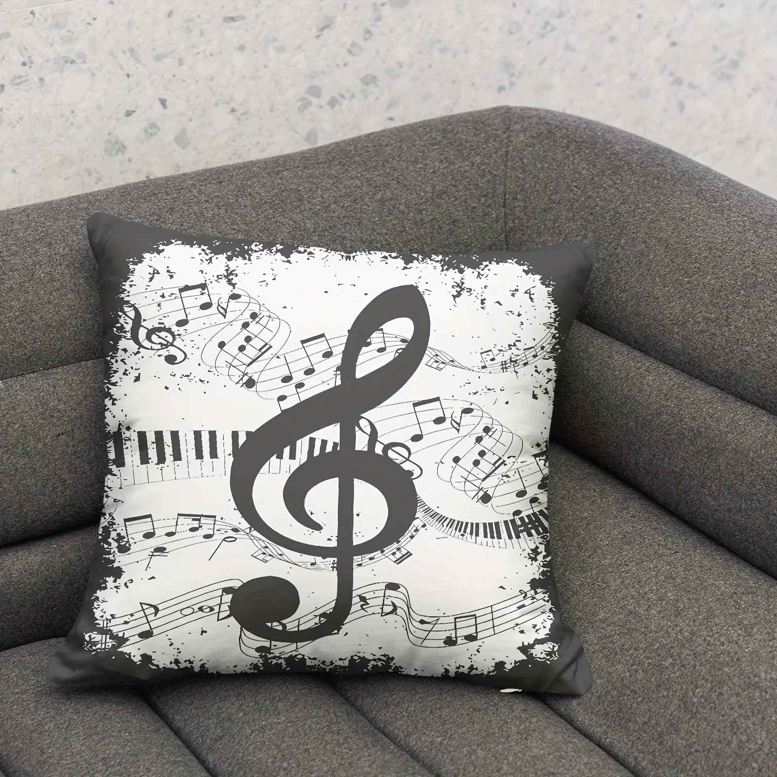 1-Piece Music Note Print Cushion Cover, Single-Sided Zipper Style Removable & Washable, Universal Pillowcase for Sofa & Bedroom