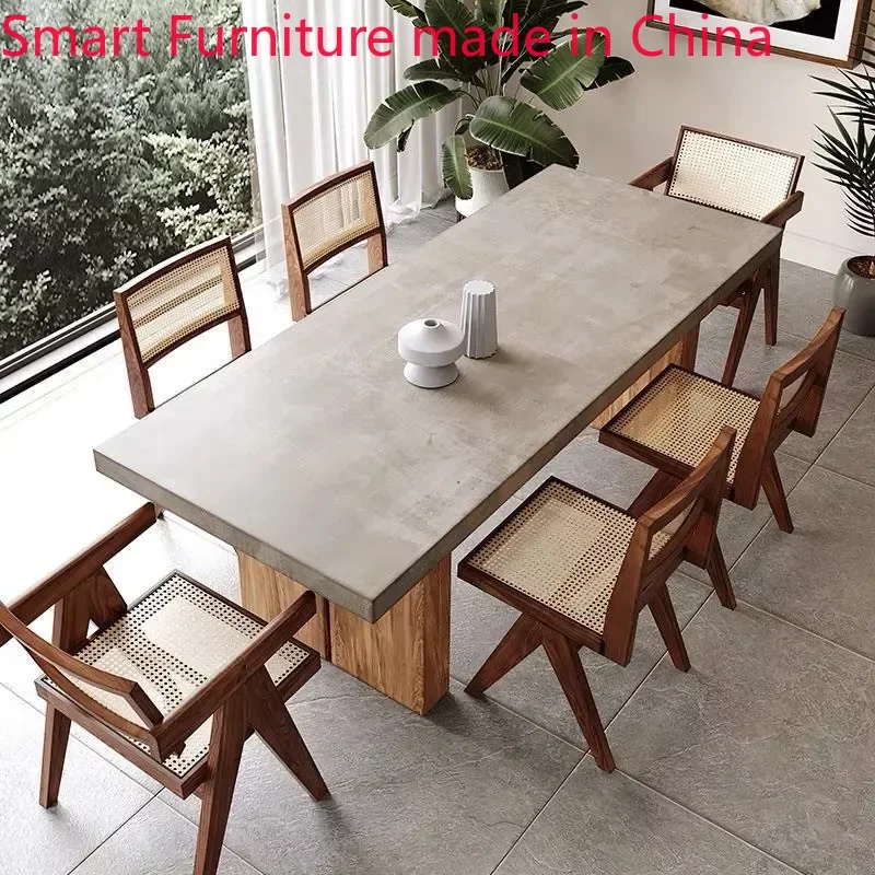 customized Nordic retro cement-like dining table simple solid wood long conference designer talks desk