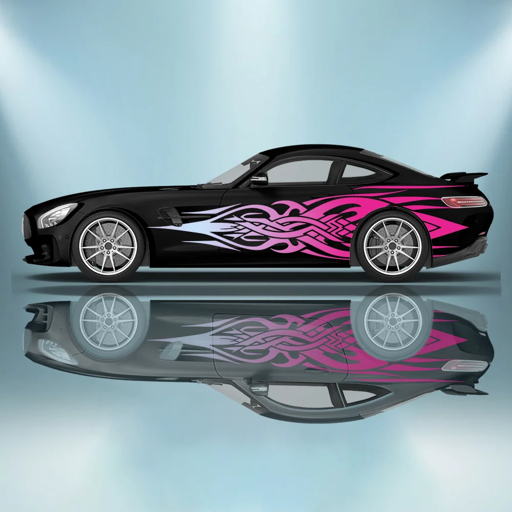 Arrow Feather Flame Line Print Car Side Sticker Decoration Protection,Waterproof Self-adhesive Decal Auto Accessories Wrap Cover