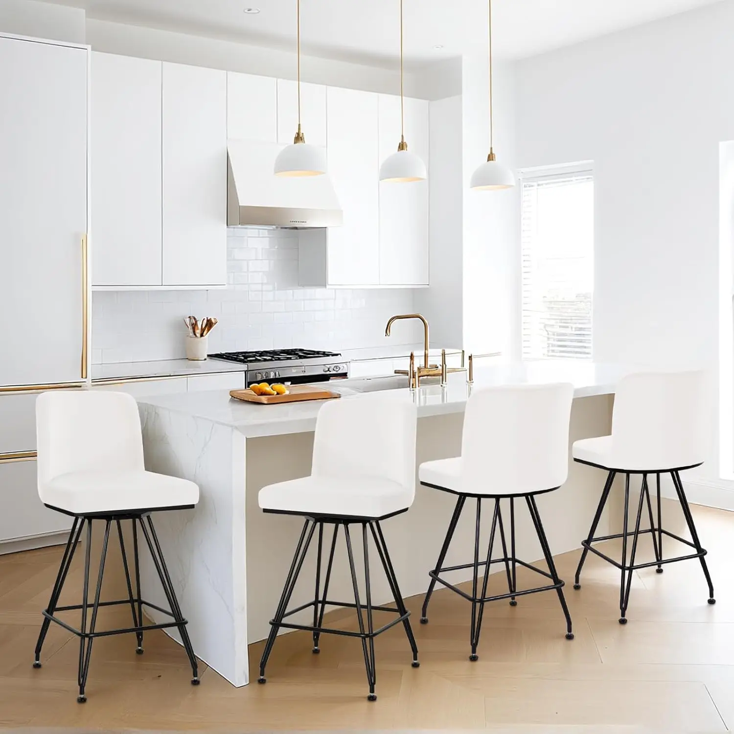 

Набор поворотных барных стульев из 4 шт., барные стулья высотой 26 дюймов, современный бархатный барный стул со спинками и цельным металлом, по индивидуальному заказу