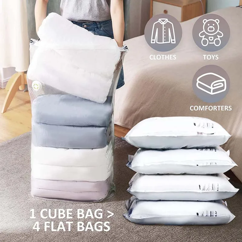 Compress Vacuum Space Saver Bag Cube Bag  No Pump Storage Clothing Quilt Bag Watetproof and Airtight Storage Bag