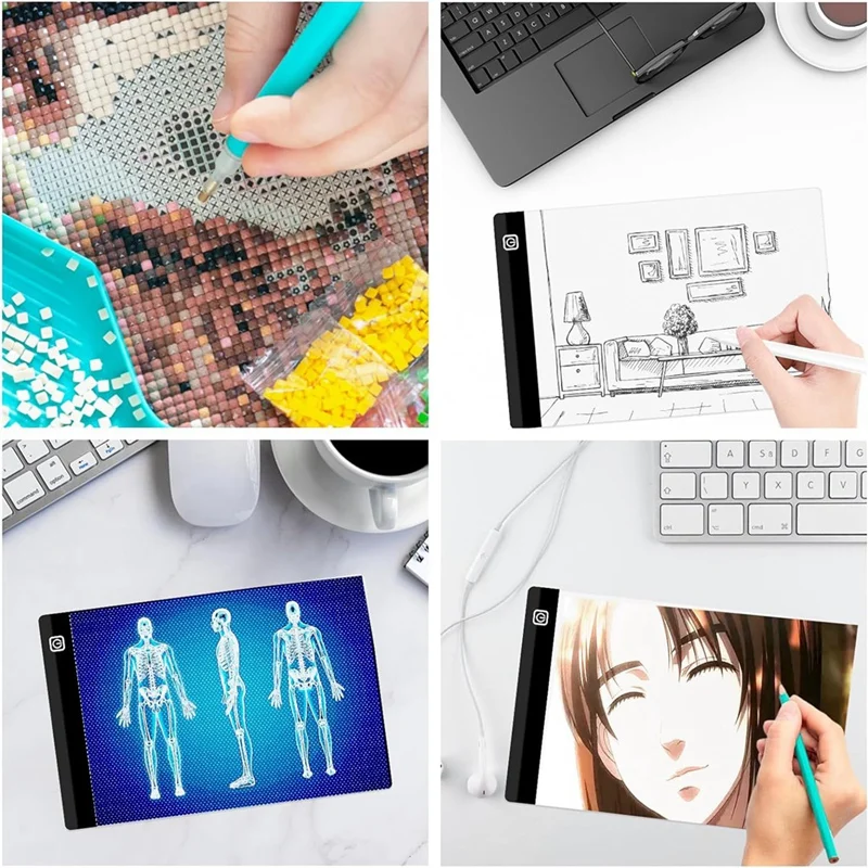 A4 LED Light Board, 3 Level Dimmable Brightness USB Power Crafts Light Table For Tracing, Light Drawing Sketch Pad