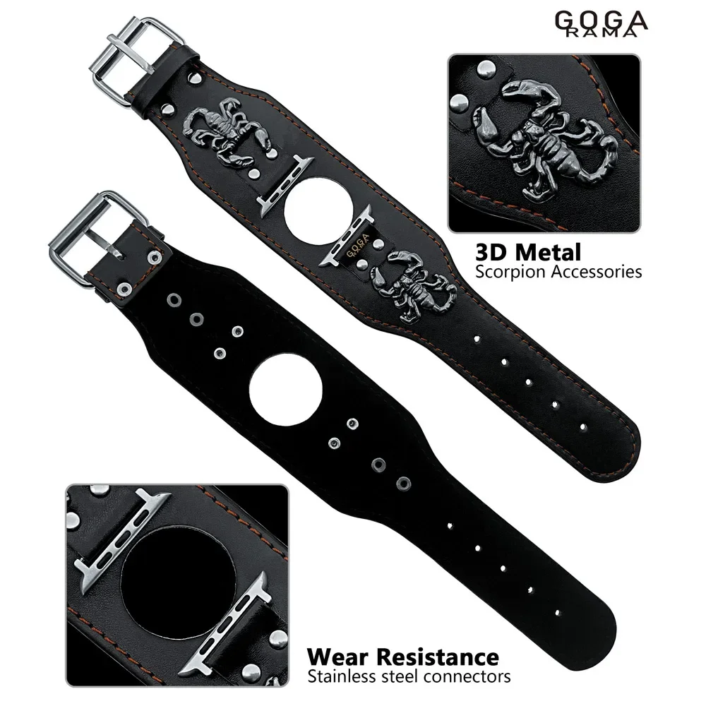 

Fashion Metal Scorpion Black Leather Watch Strap for Apple Watch 49mm 9 8 7 45mm 41mm for IWatch Series 6 SE 5 4 44mm 40mm