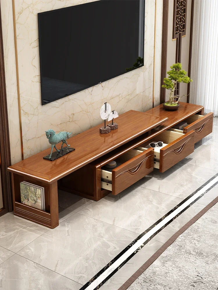 A   Simple living room small apartment furniture log retractable TV cabinet floor cabinet