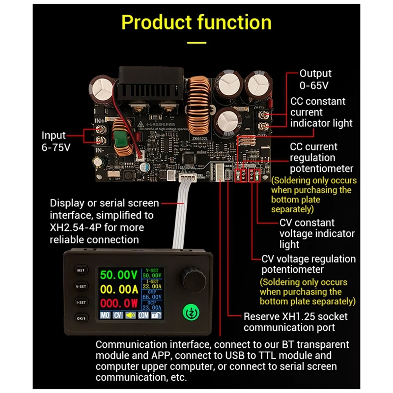 New Zk-6522C CNC Step-Down DC Adjustable Regulated Power Supply Constant Voltage And Constant Current Module 22A/1400W