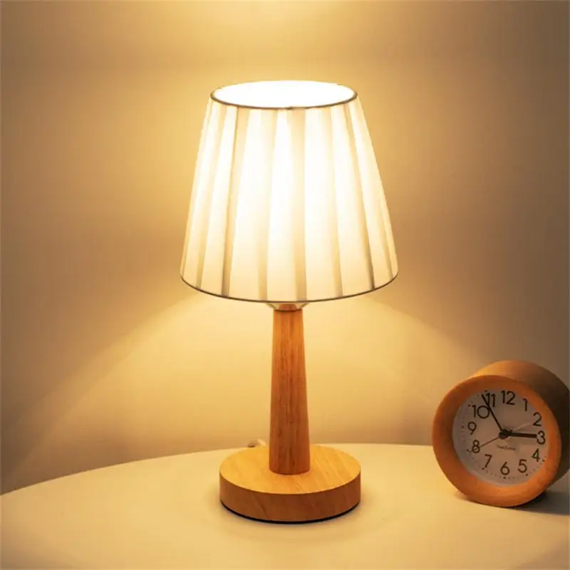 Nordic Wooden Decorative LED Table Lamp Linen Lamp Bedroom Bedside Desk Lamp Shade USB Power Remote Control Dimmable Night Light