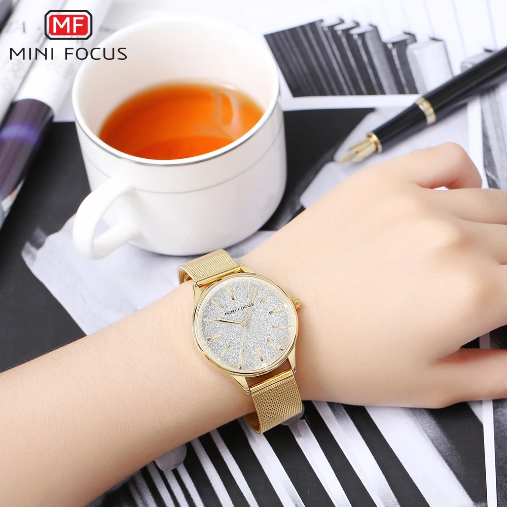 Latest MINI FOCUS MF0044L Simple Luxury Women Watch Rose Gold Milanese Mesh Steel Band Waterproof Japan Movement Quartz Watches