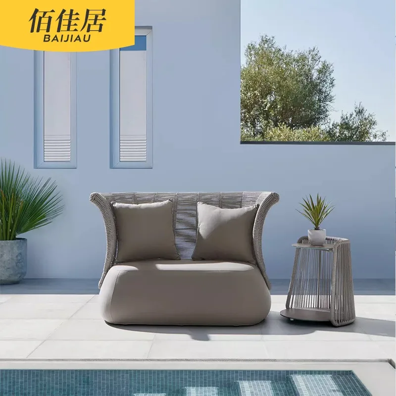Outdoor braided sofa coffee table combination low stool Nordic leisure table and chair courtyard garden waterproof and sunscreen