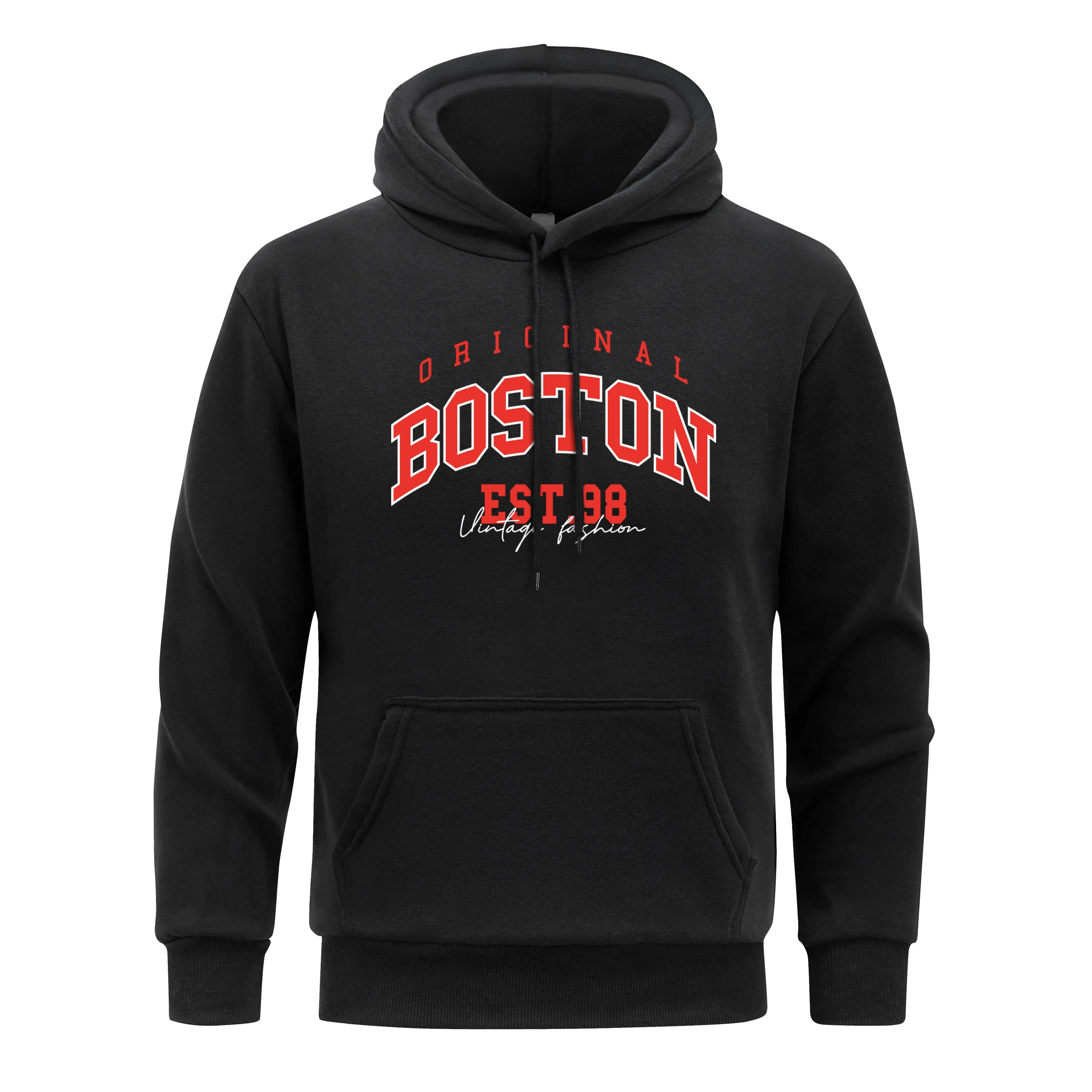 America Original Boston City Letter Print Men Hoodie fur-liner Pullover Black Loose Fleece Hoodies Man Hoody Casual Clothing