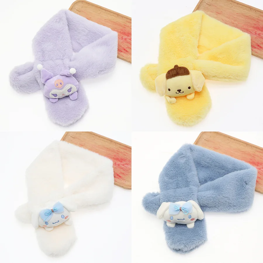 

Детский шарф Miniso с героями мультфильмов, милый осенне-зимний новый стильный плюшевый уличный теплый шарф из искусственного кроличьего меха для мальчиков и девочек