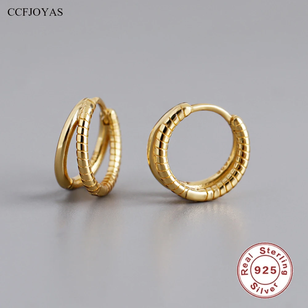 

CCFJOYAS High Quality 925 Sterling Silver Double Circle Hoop Earrings Punk Rock 18k Gold Plated Huggies Earrings Fine Jewelry