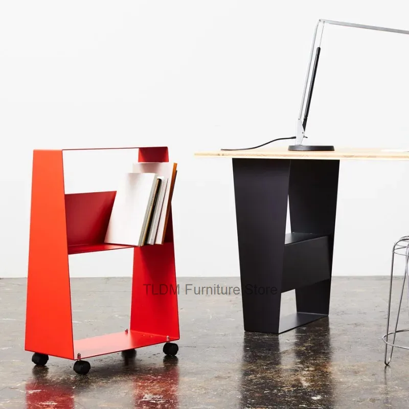 with Metal Wheels, Minimalist Open Shelf Storage, Rolling Frame & Caster Side Magazine Rack Table & End Table for Living Room