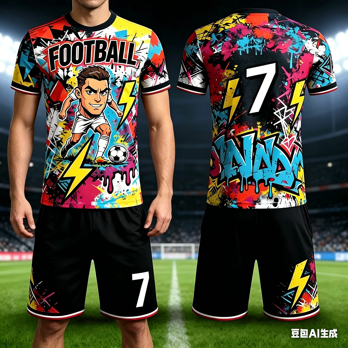Men's and Women's Latest Summer Football Training Set # 7 # Ronaldo # Jersey Style Quick Drying Short Sleeved Shorts Set Kids