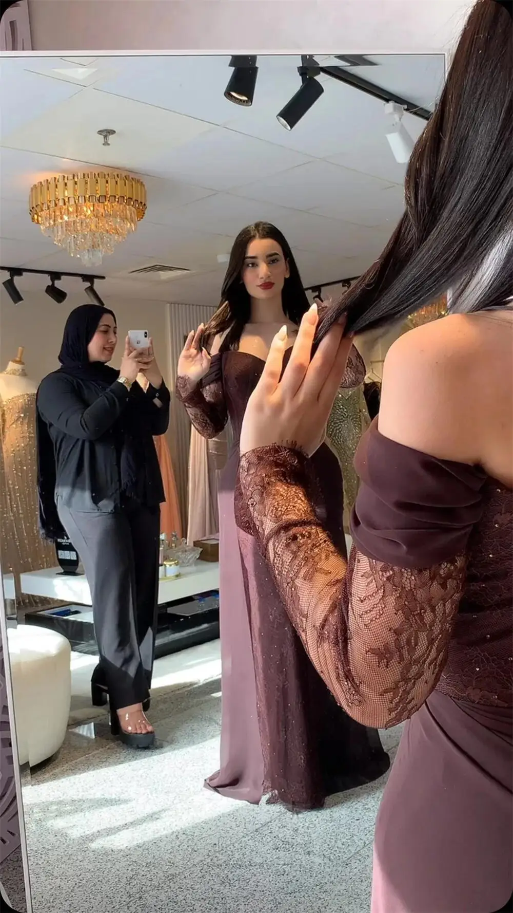 فستان نسائي مخصص عالي الجودة برقبة على شكل حرف v بطول الأرض وشفاف شفافية شفافة من فيستدوس بارا بودا بسحاب فستان عالي الشوكة وصمة عار ংলাونغونزهونبيز