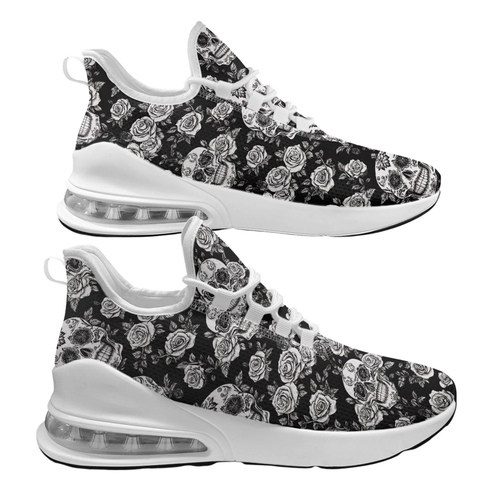 PENSTROLL Skull Rose Lightweight Lace Up Women's Walking Shoes Athletic Womens Shoes for Fitness Enthusiasts Running Workout - view 4