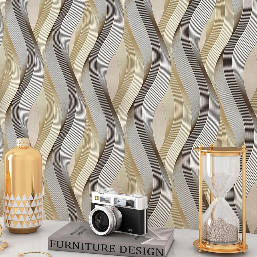 Luxuriöse 3D-Wellenmuster-Tapete Goldene Metallische Textur Wandbild für Nachtclub Bar Studio Modernes Innendesign Hochwertige Optik – Detail 4