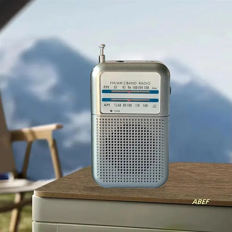 راديو DE333 AM/FM حجم الجيب مع مقبض صغير نطاقين راديو FM مسجل راديو عالي الحساسية