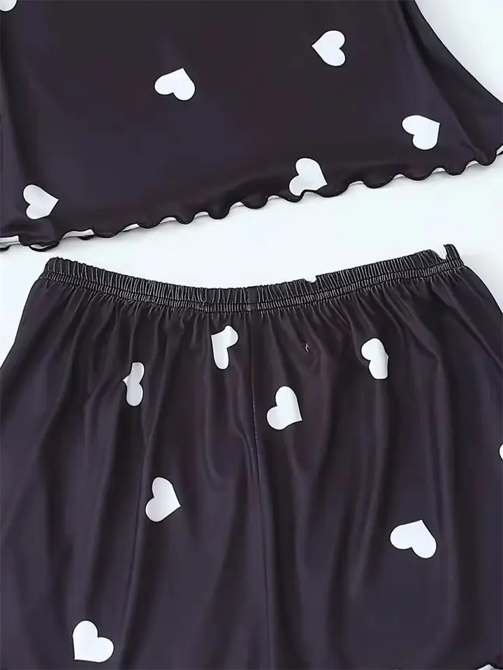 S M L XL 2XL 5 Size Choose Women's Two-Piece Suspender Heart Printed Top and Shorts Women's Casual Printed Pajama Set Homewear view 6