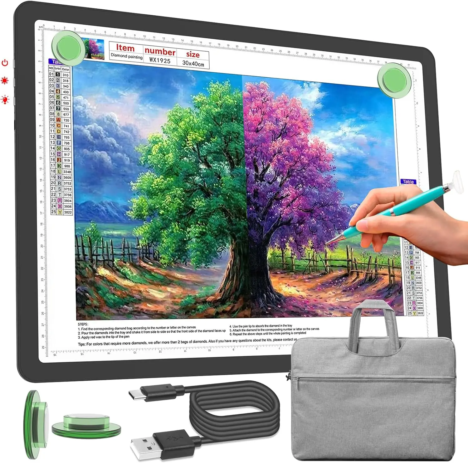 

A3 Light Pad with Carry Bag, Ultra-Thin Magnetic Tracing Light Box for Drawing, Diamond Art, Super Bright LED Light Table for