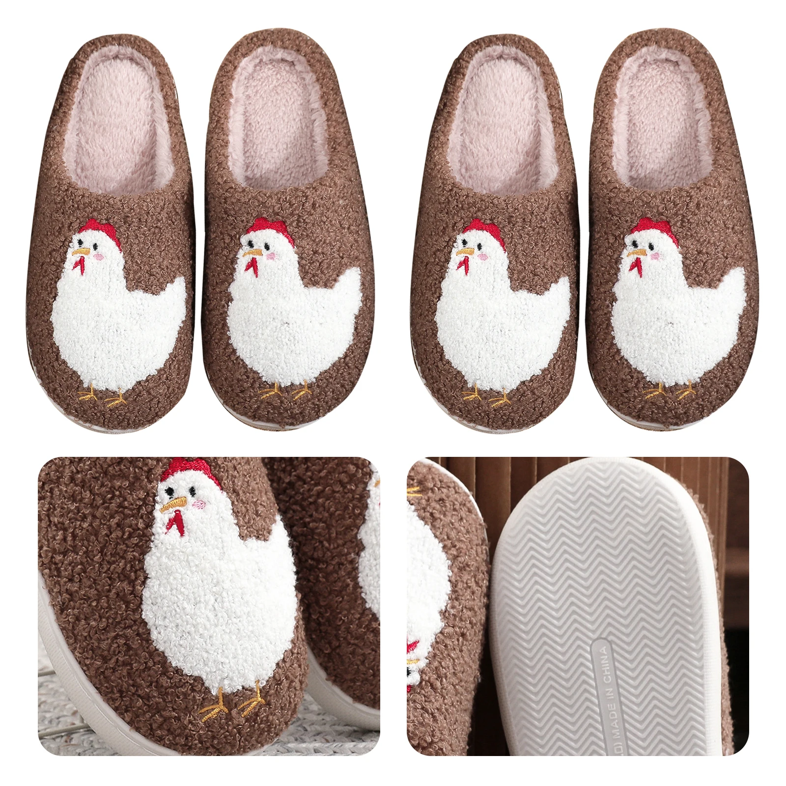 

Милые хлопковые тапочки с курицей, нескользящие плюшевые тапочки, теплые нечеткие теплые зимние тапочки на плоской подошве с героями мультфильмов, повседневный подарок для друга семьи