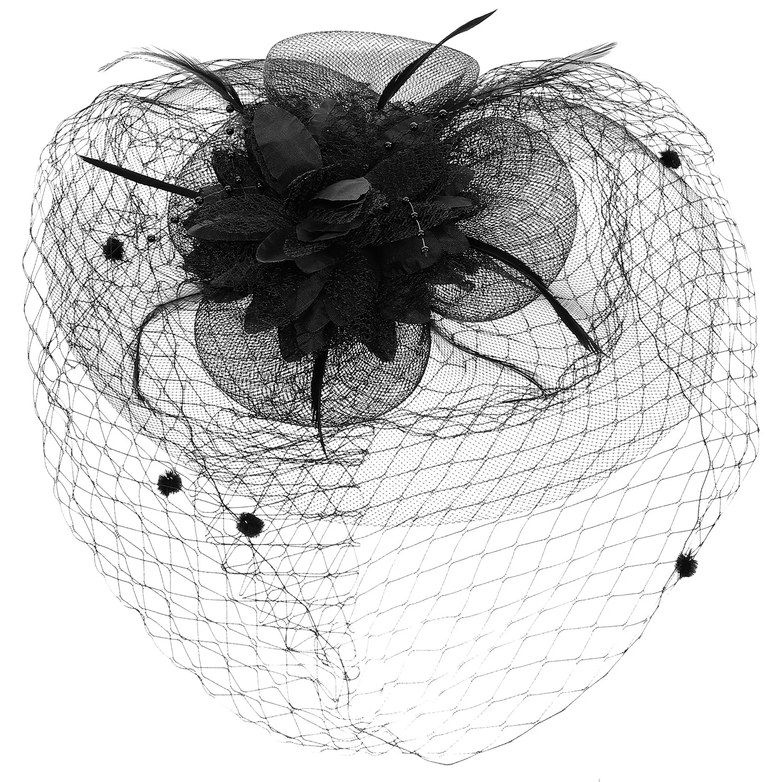 

Fascinator Hat With Mesh Veil Flower Plume Women'S Hair Accessory For Wedding Tea Party Bridal Church Events Dress Hats