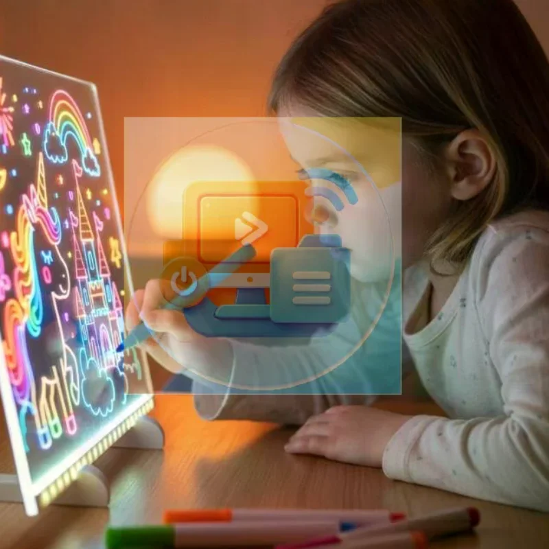 Rechargeable LED Acrylic Drawing Board Night Light, Erasable DIY Note Board With 7 Pens, Creative Painting Toy For Birthday Gif