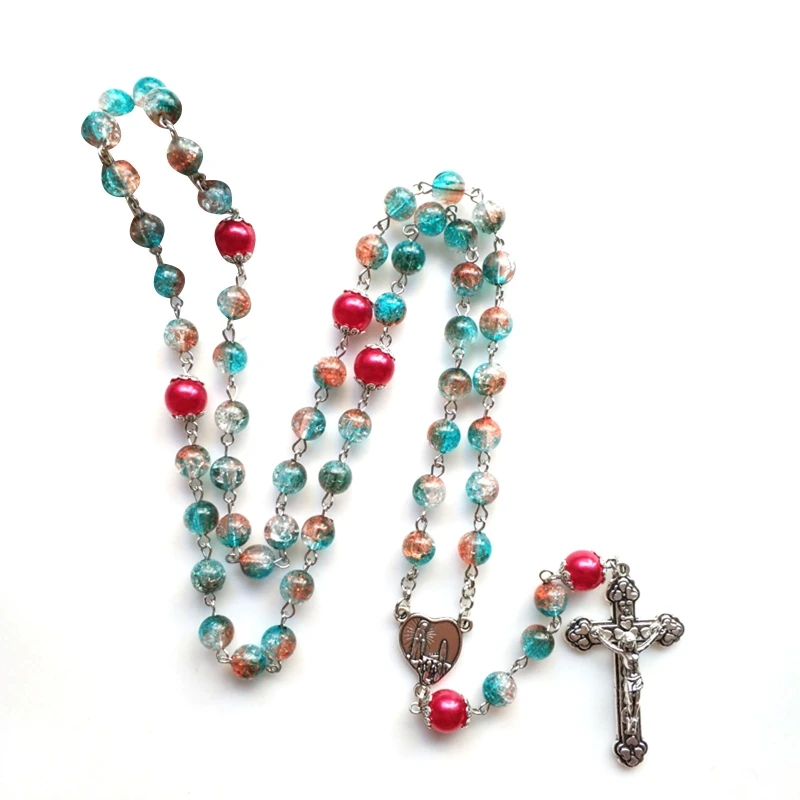 Christian Retro Cross Decorated Mary Blessing Rosary Prayer Necklace amulet Religious Jewelry Cross Necklace Jewelry