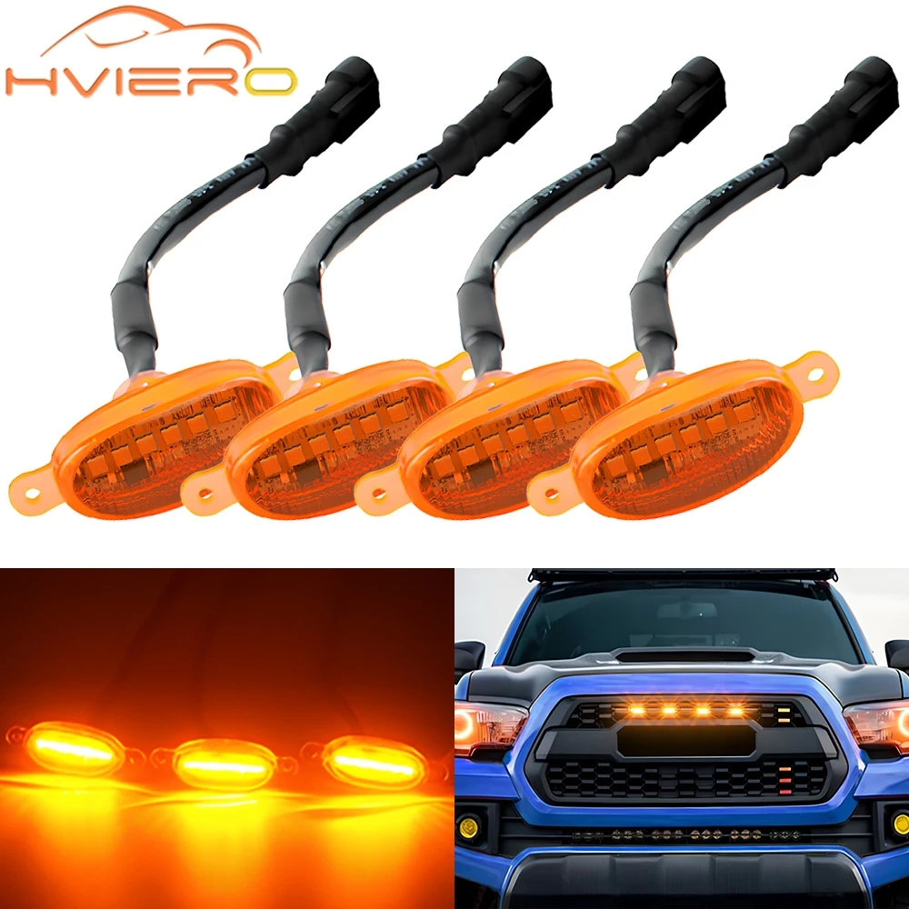 

4PCS 6led 12V Grille Yellow Light Signal Daytime Operation LED Decorative Warning Pickup Truck Haze Control Raptor Modification