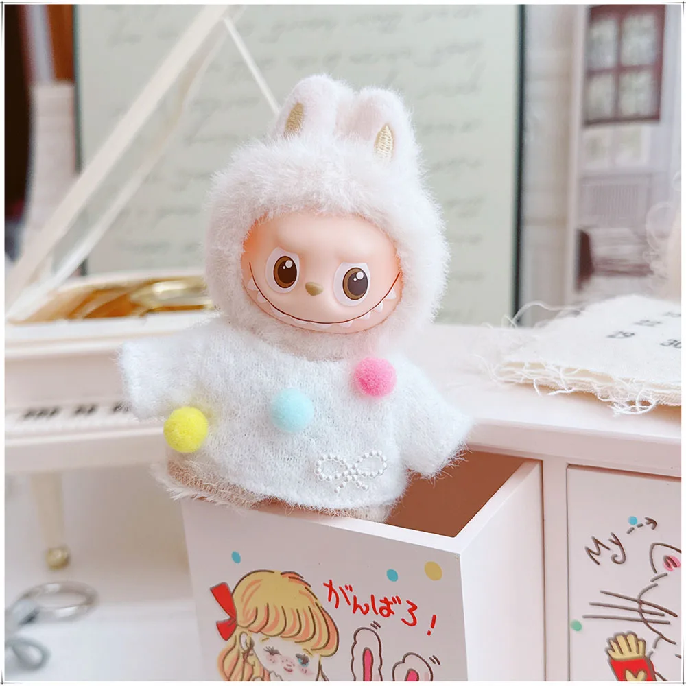 

[No Doll] Cute Clothes for Mini Labubu 4.0 Clothes White Sweater Brown Pants Scarf Set Plush Idol Doll Clothes Accessories