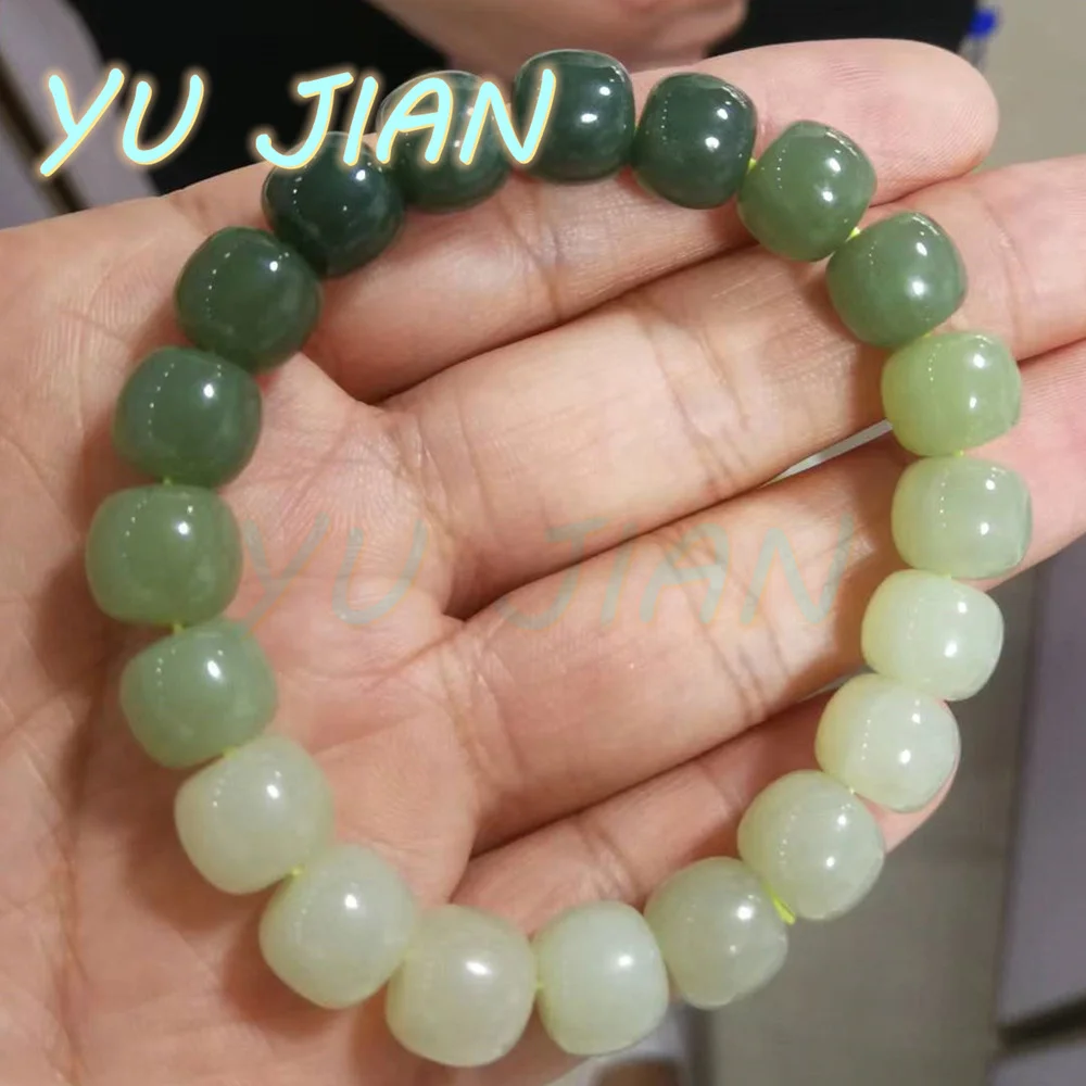 NEW Certified High Quality Boutique Hetian Jade Bracelets Beaded Bangles Lucky Green Light-Green Gradient Color FINE Jewellery