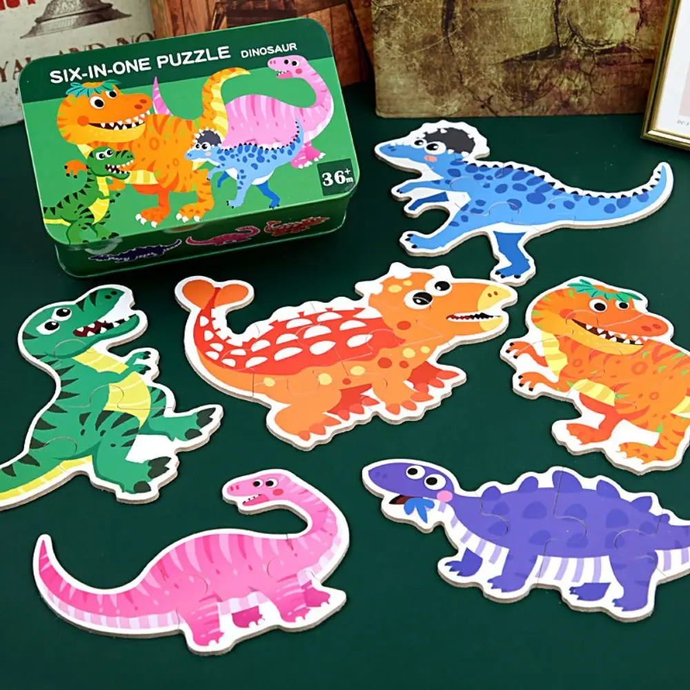 Interessante dinosaurus cartoon dier puzzel Montessori auto 3D houten puzzel kleurrijke educatieve baby houten speelgoed cadeau